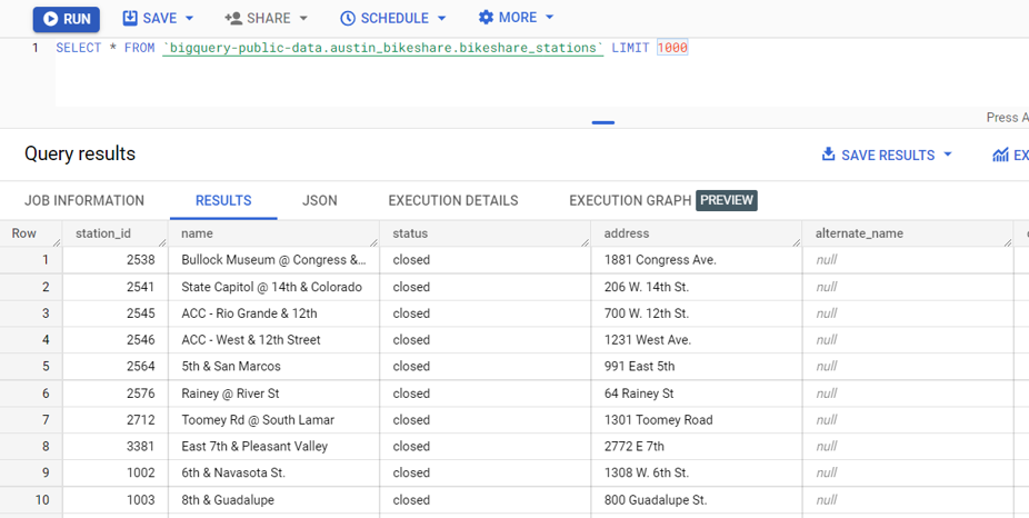 Google big query screen shot