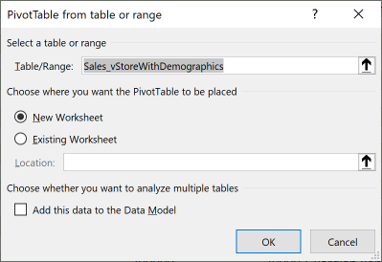 Excel Pivot table settings for an Excel table