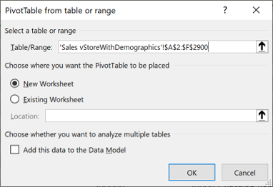 Excel Pivot Table settings for a data range