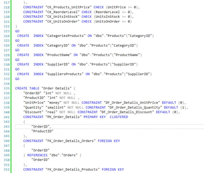 SQL editor screen showing line numbers