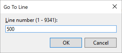 SQL Go To Line dialogue box