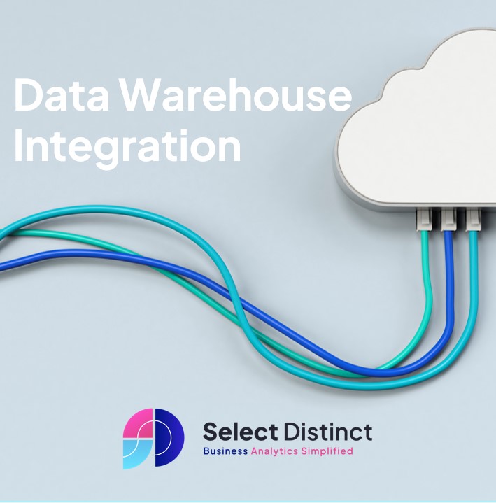 Data Warehouse Integration, image showing network cables connected to a cloud