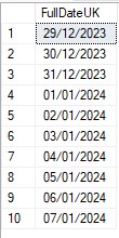 Simple list of dates in SQL