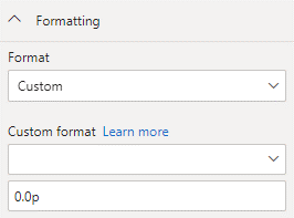 Power Bi custom format settings to format with a pence suffix