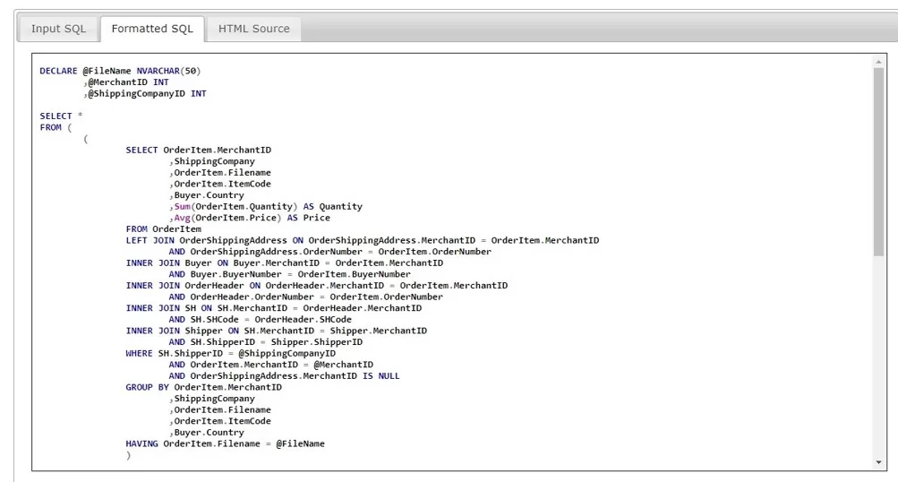 example output from PoorSQL.com, with reformatted SQL code