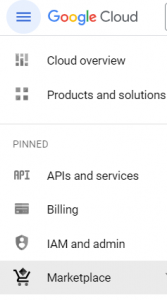 Google Cloud Marketplace menu l;ayout