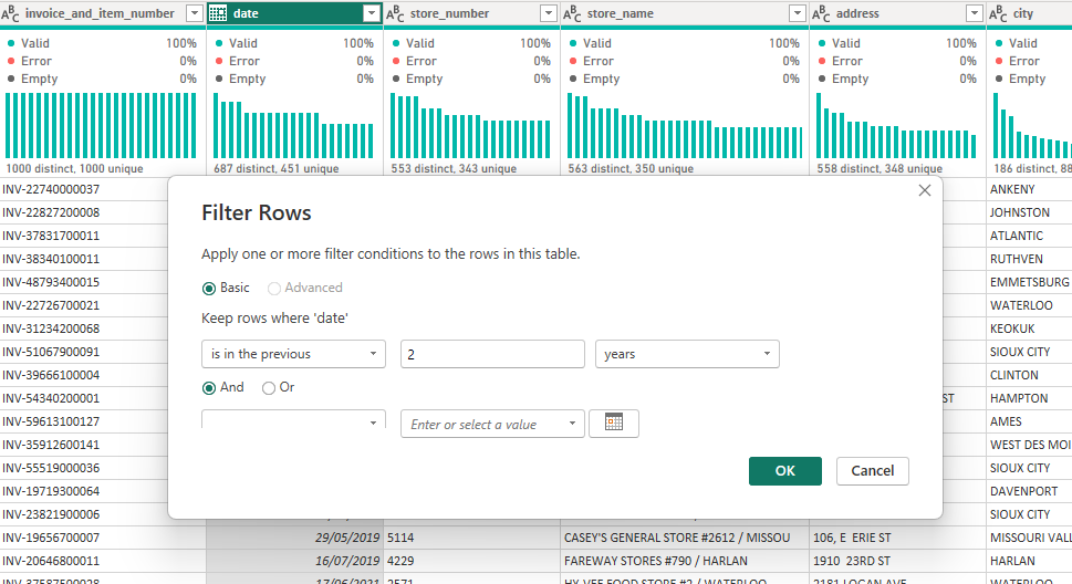 Filter rows in power query for the last 2 years