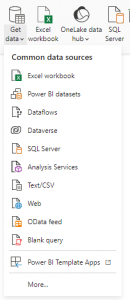 Get data menu in Power BI