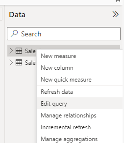 Right click the edit query option on the data pane