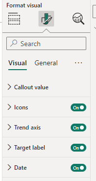 Formatting options for a KPI visual