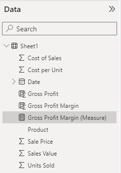New measure showing on the data panel in Power BI