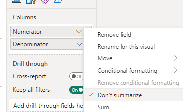 Dont Summarise option in Power BI