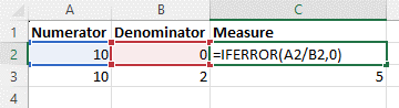 using IFERROR to fix divide by 0 in excel