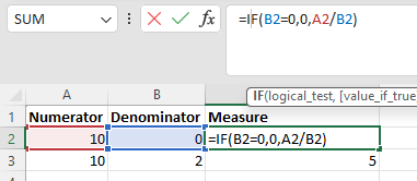 Using IF statements to fix divide by zero in excel