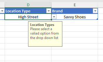 Input message display for a dropdown list in excel
