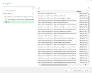 Select Distinct Sitemap XML loaded inot an Excel table