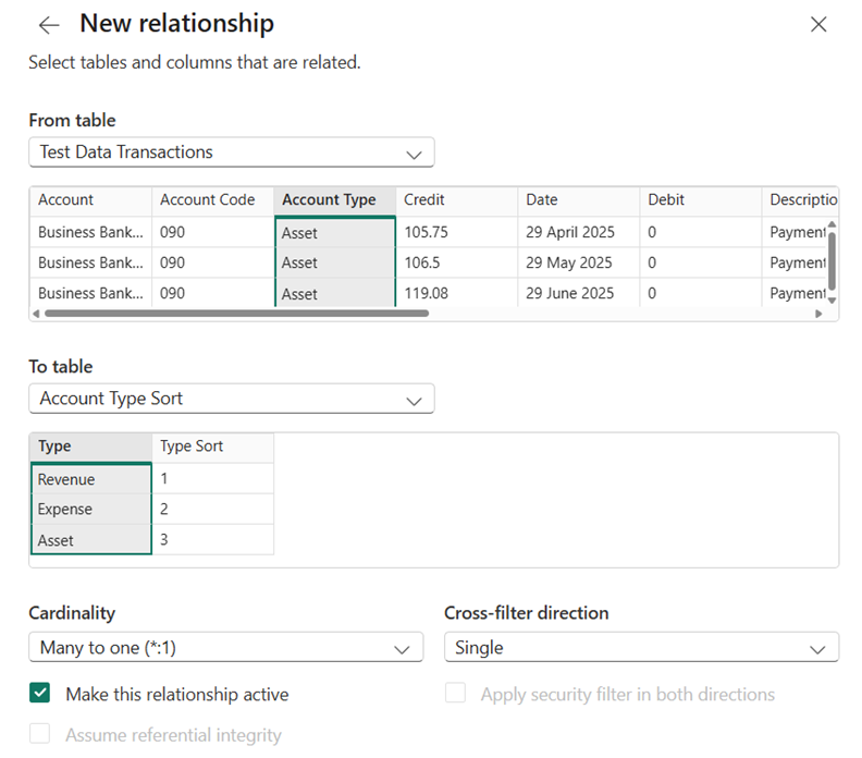 Creating a relationship in Power BI