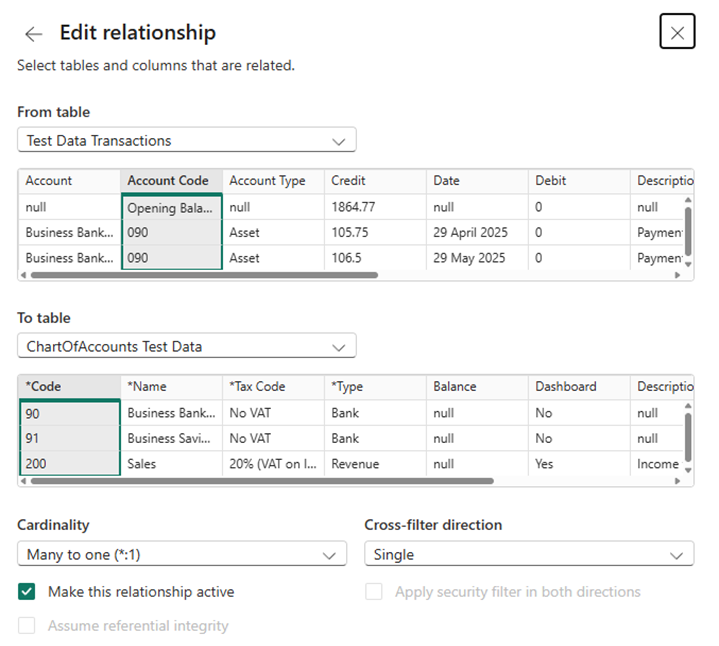 Creating relationship in Power BI