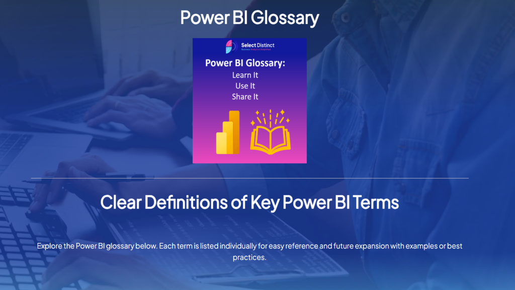 Power BI Glossary screenshot of the top section of the glossary