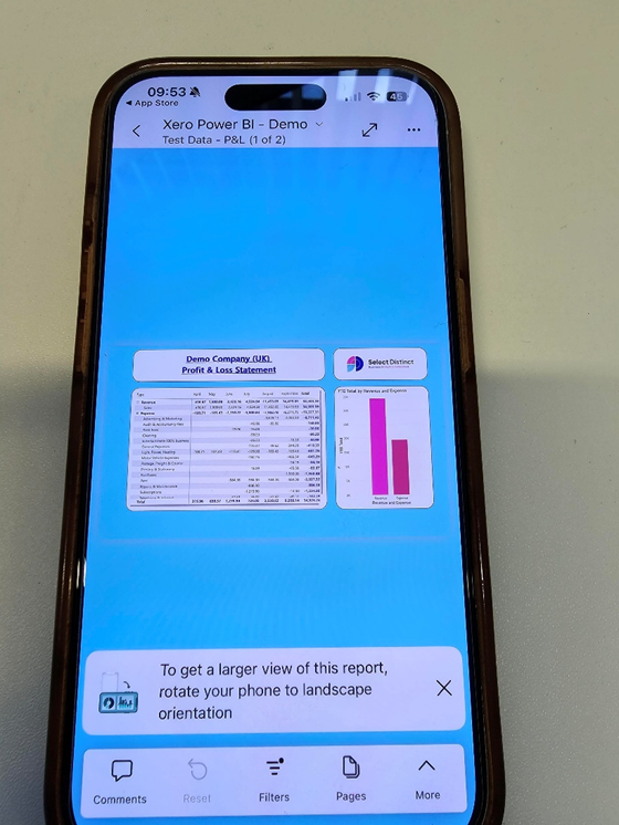 Mobile view of the Power BI dashboard/report