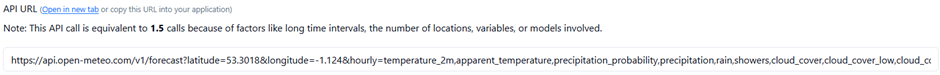 URL API request from Open Meteo