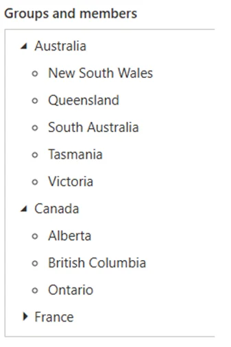 Screenshot of grouping the State-Province into countries, e.g. Australia, Canada, France, etc