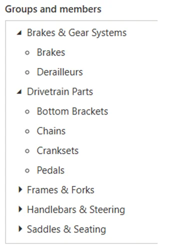 Screenshot of grouping products from Other Components into more detail, e.g. Brakes & Gear Systems, Drivetrain Parts, etc