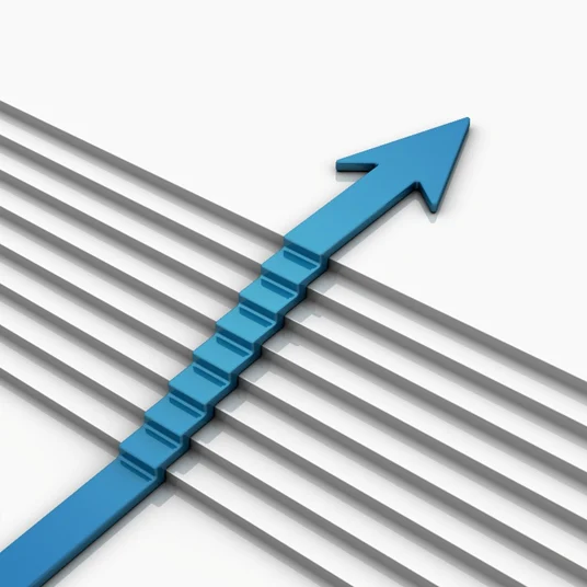 Image of an arrow inclining up the stairs, symbolising growth