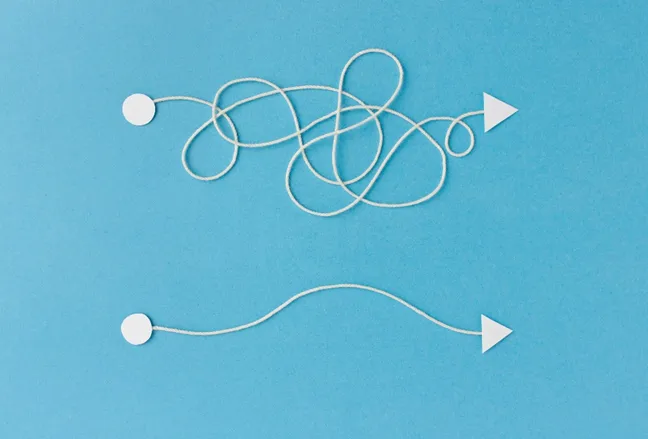 Image of two pieces of strings, one is in a tangle and the other is untangled