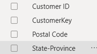 Screenshot of the state-province field in Power BI
