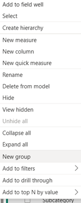 Screenshot of New Group in Power BI