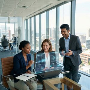 Team looking at a sleek dashboard