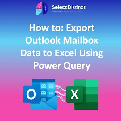 Graphic titled ‘How to Export Outlook Mailbox Data to Excel Using Power Query,’ featuring Outlook and Excel icons on a gradient background.