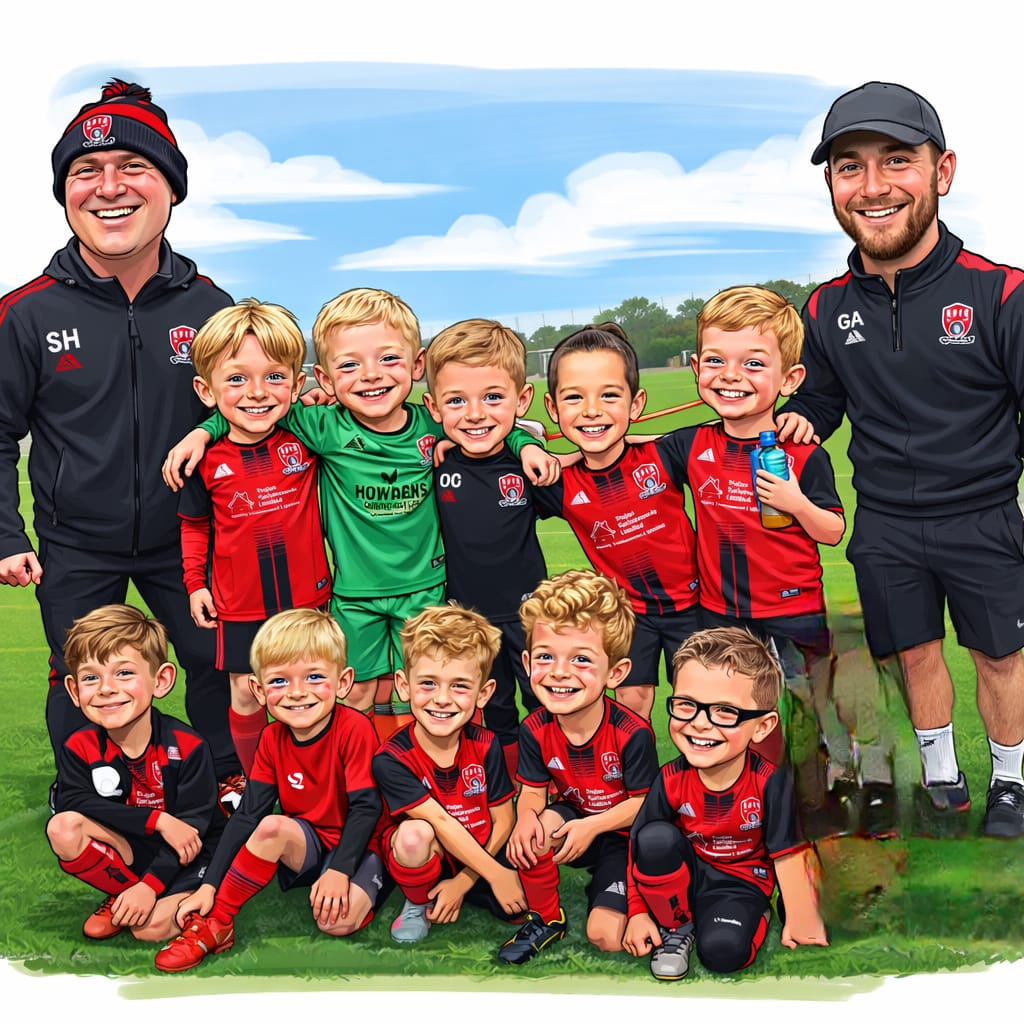 A carton presentation of Simons Kiveton Park u8s football team