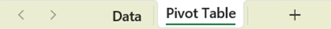 Excel tabs named Data and Pivot Table