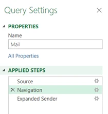 Query Settings showing Navigation under the Applied Steps