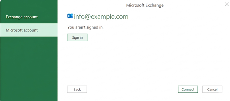 Screenshot of Microsoft Exchange prompting for Sign in