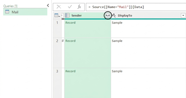 Screenshot of expanding the column in Excel Power Query