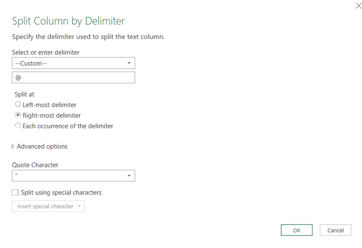 Split Column by Delimiter using @