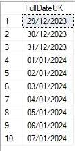 Simple list of dates in SQL