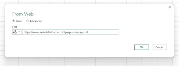 entering the xml web URL in Excel