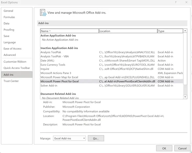 Power Pivot Add-In