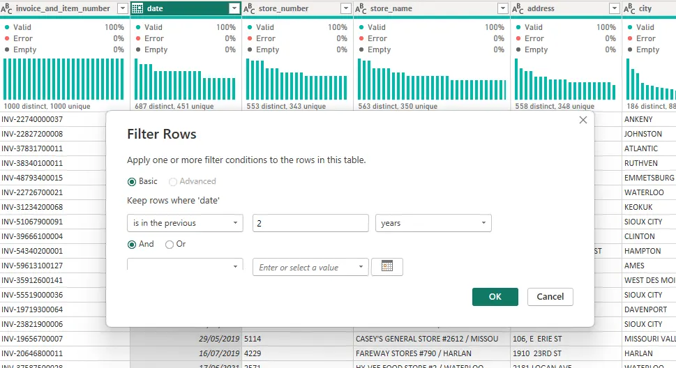 Filter rows in power query for the last 2 years