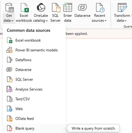 Screenshot of how to access a Blank Query in Power BI
