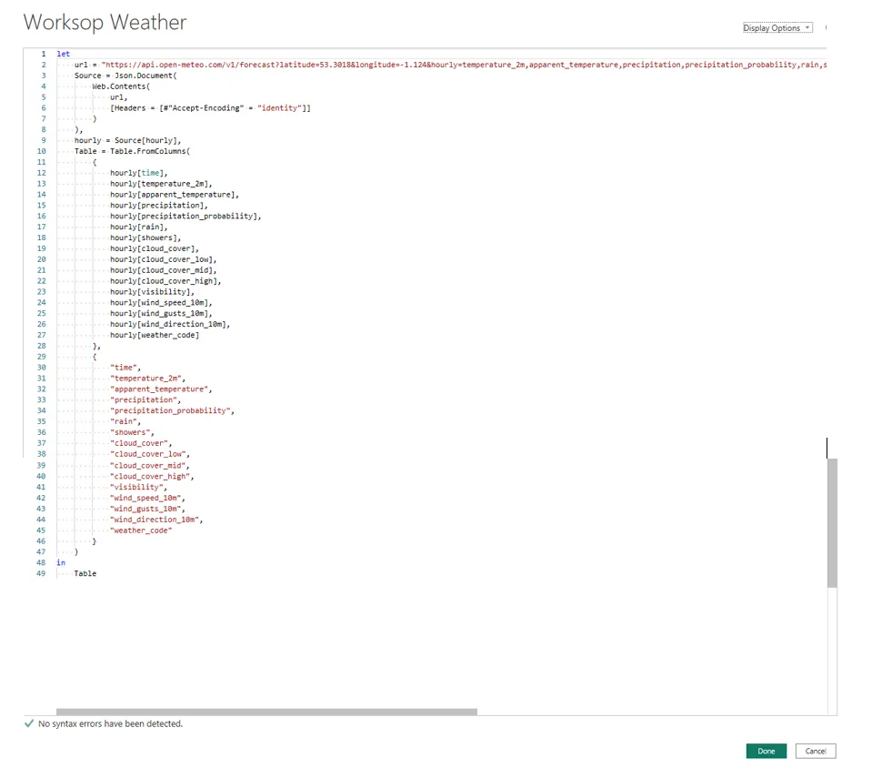 Screenshot of the query to paste into Advanced Editor in Power BI