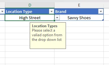 Input message display for a dropdown list in excel