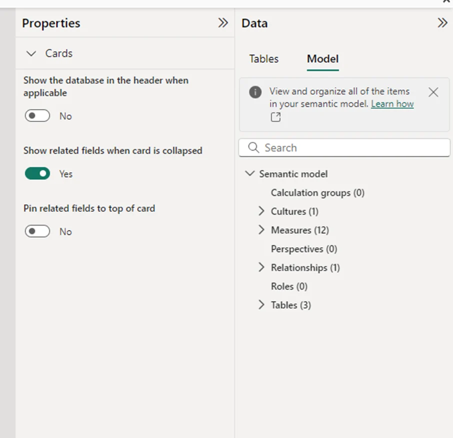 Power BI Model Properties Page