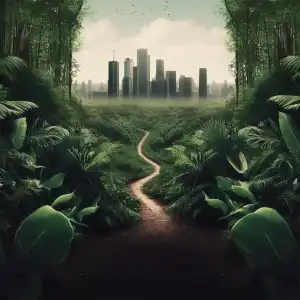 a path leading into a distant town scape