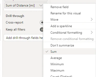Power BI setting the SUM aggregation for a field