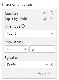 Top N Filter settings in Power BI